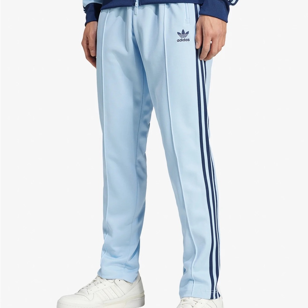 Adidas Men's Sky Blue Joggers with Navy Stripes